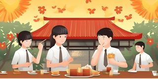 学生中国红祖国繁花背景