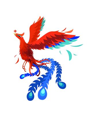 手绘山海经上古神兽夫诸凤凰麒麟青龙白虎朱雀玄武插画PSD素材