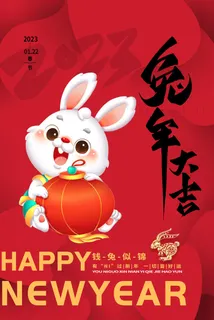 2023兔年新年春节喜庆中国风兔子活动营销海报模板PSD设计素材