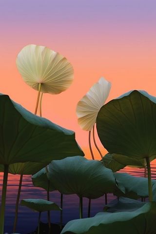 傍晚荷叶河边意境背景