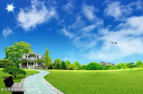 马路草地别墅韩式自然背景 马路草地别墅韩式自然背景