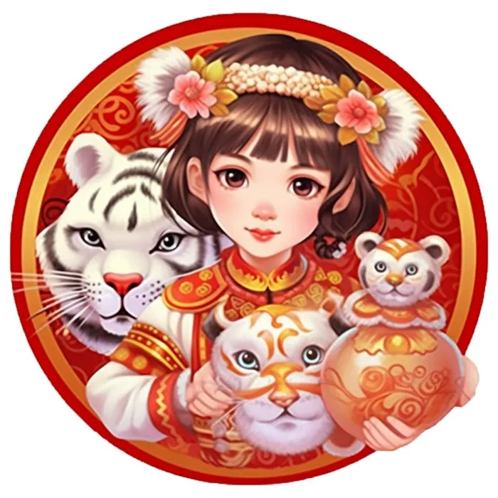 卡通插画人物喜庆红色衣服孩子老虎免抠(1024x1024)