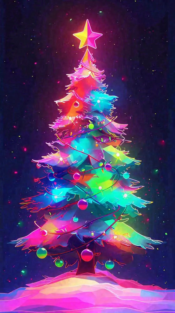 色彩缤纷圣诞树，暗黑彩色树，灯光闪耀(816x1456)