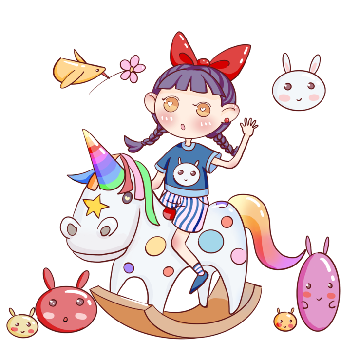 木马玩具剪贴画儿童节幼儿园插画