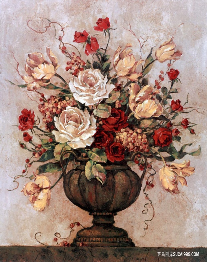 唯美花卉花瓶高清艺术插画