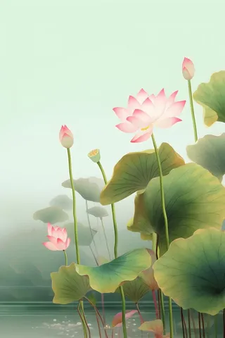 意境国潮荷花简约淡雅背景