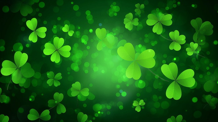 四叶草绿色叶子墨绿色卡通插画背景