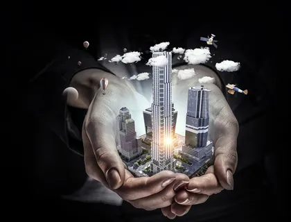 双手捧着城市的人高清图片