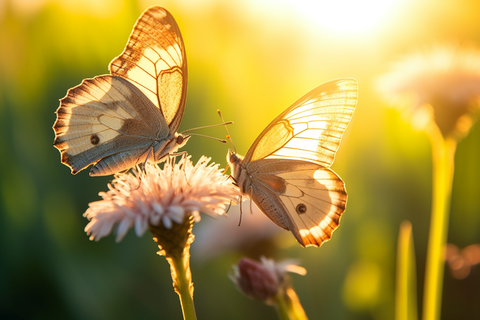 蝴蝶停在花朵细节特写摄影图