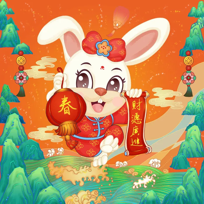 手绘2023兔年新年卡通兔子形象IP插画元素PSD设计素材png图案
