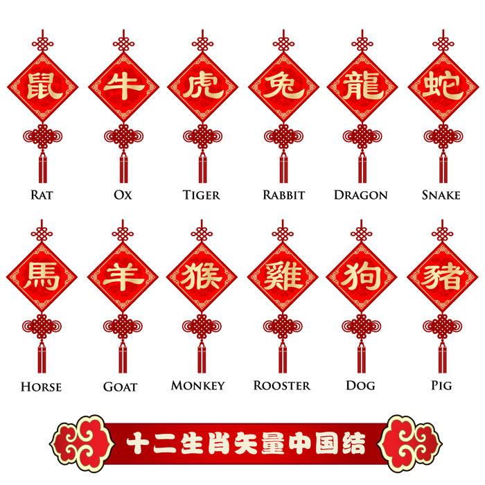 十二生肖矢量中国结模板ai矢量模版下载