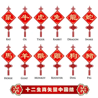 十二生肖矢量中国结模板