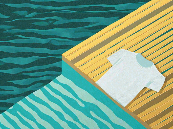 海边清爽扁平条纹插画手绘，海浪夏日(1264x944)