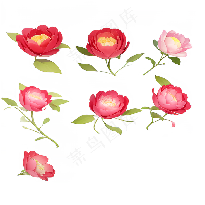 红色 粉色 手绘 免抠 PNG 玫瑰 花 素材11