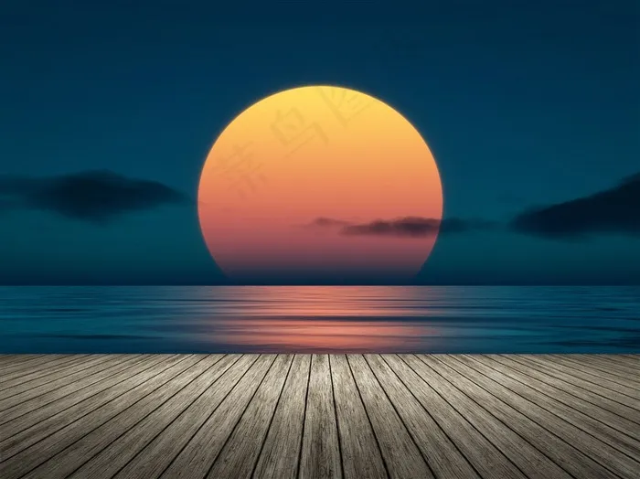 美丽的大海落日夕阳景色素材图片