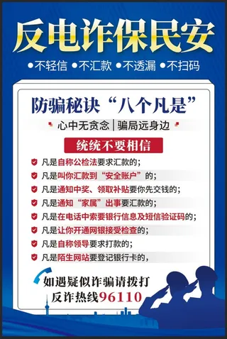 反电诈保民安防骗秘诀八个凡是海报