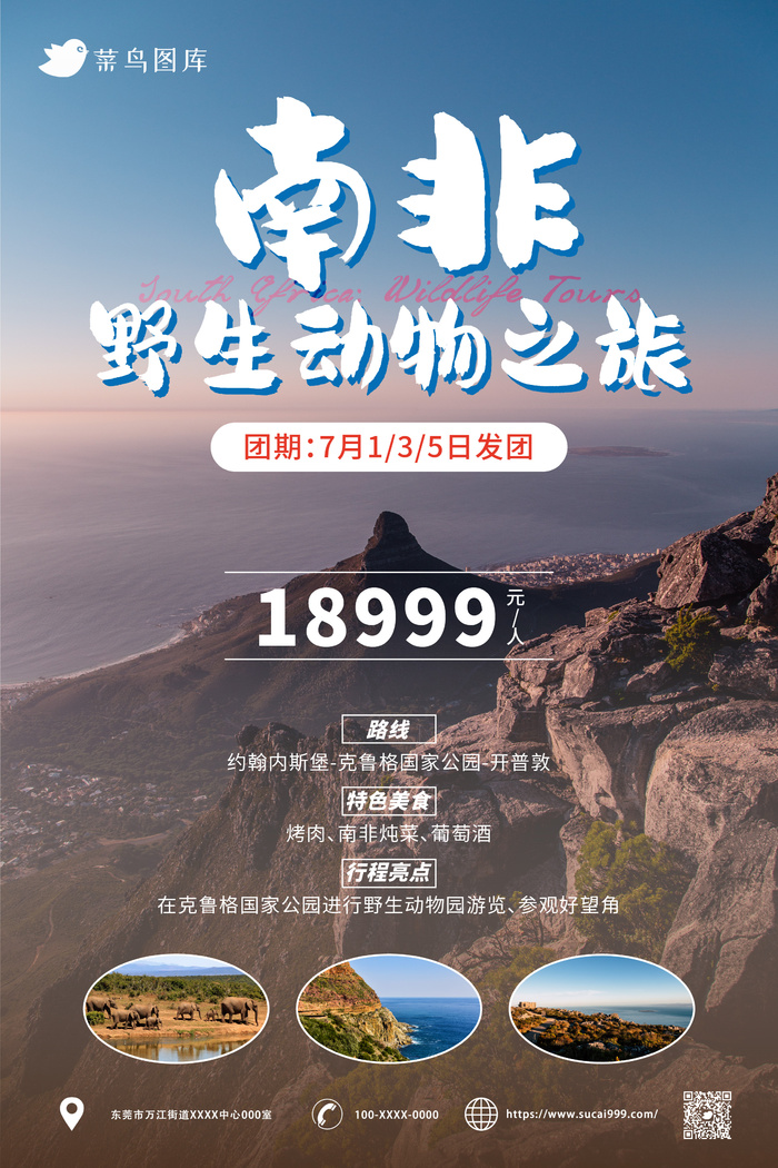 南非：野生动物之旅*旅游旅行社宣传海报ai矢量模版下载