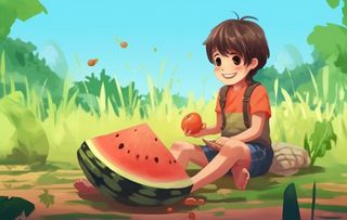 土地上吃西瓜的少年背景