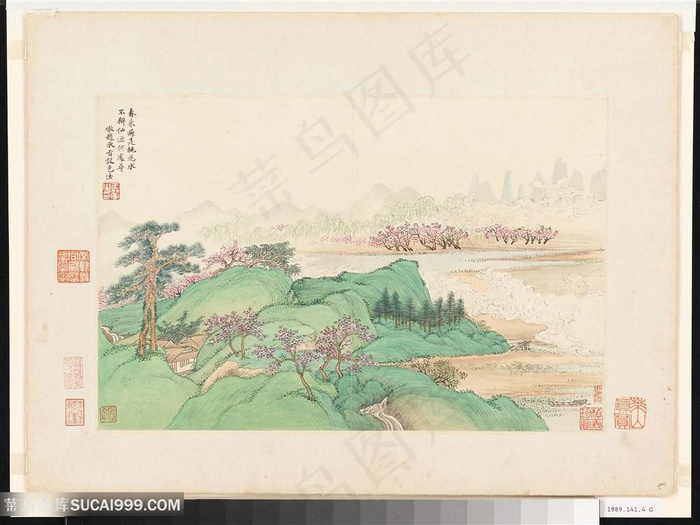 清代画家王翚仿古山水作品桃花春水国画图片