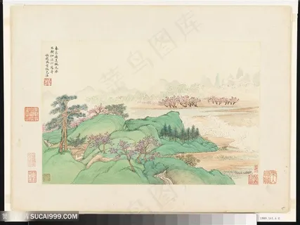 清代画家王翚仿古山水作品桃花春水国画图片