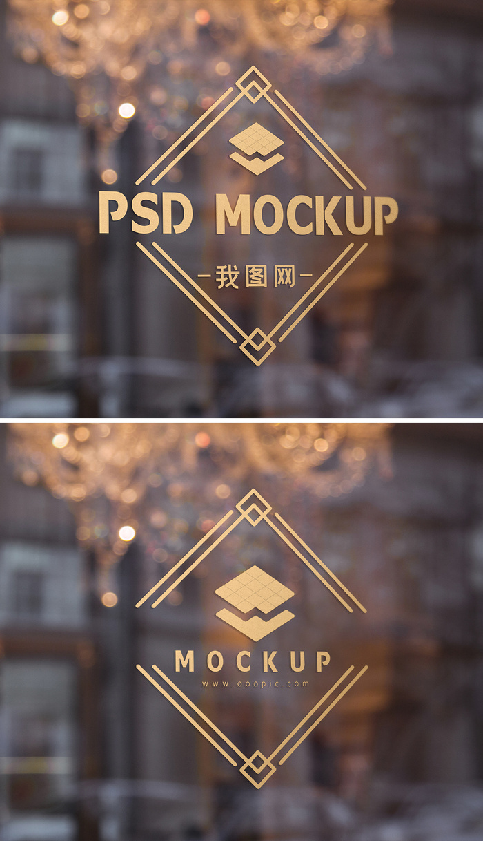 玻璃墙门店招牌logo贴图样机psd模版下载