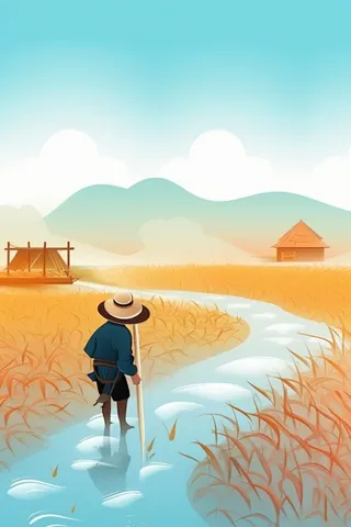 田园简约国风插秧割麦背景