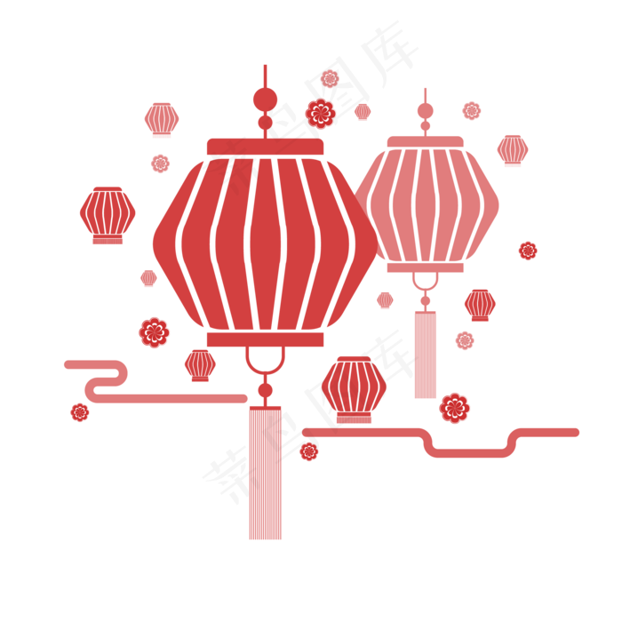 中国风 手绘 卡通元素 传统 复古红 灯笼装饰 PNG 免抠 