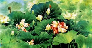 荷花莲花油画背景电视墙沙发墙