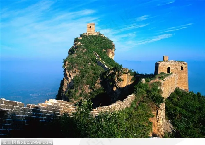 连绵山脉上的烽火台与长城