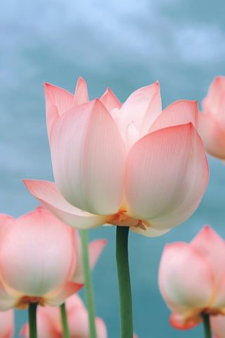 粉色荷花蓝色唯美背景