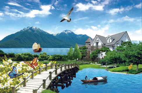 风景画流水生财装饰画