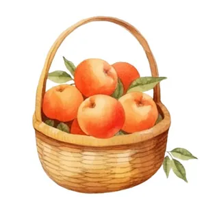 一篮桃子水蜜桃水果插画免抠