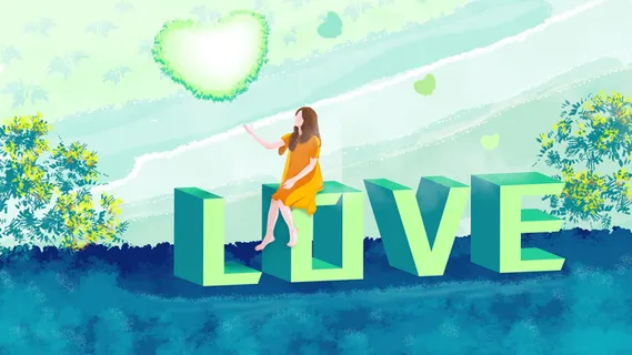 卡通LOVE背景女孩插画PSD素材 卡通LOVE背景女孩插画PSD素材