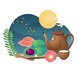 国潮中国风传统小吃食物地方特色菜美食元素插画海报图片素材