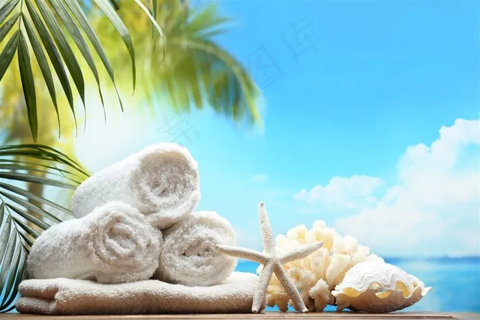 椰树浴巾高清风景画