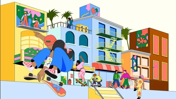 彩色插画滑板素材模板ai矢量模版下载