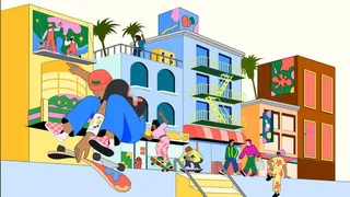 彩色插画滑板素材模板