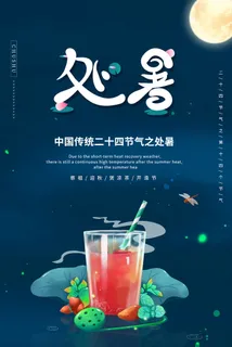 卡通夏季夏天夏日处暑节气海报