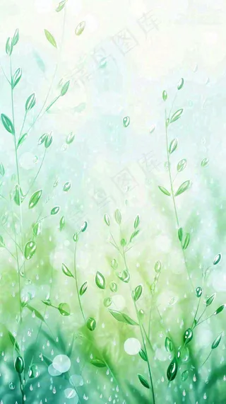 春天绿草下雨水珠，雨水，立春，春分