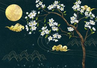 国潮鎏金复古烫金国风孔雀仙鹤装饰画素材PSD