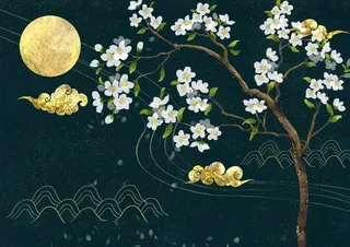 国潮鎏金复古烫金国风孔雀仙鹤装饰画素材PSD