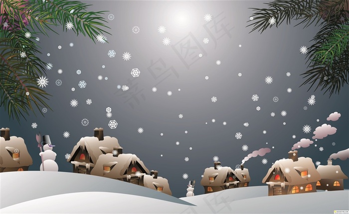 梦幻圣诞节节日素材夜晚雪景高清图片