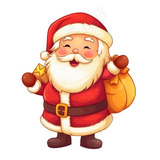 圣诞老人拿着礼物可爱卡通插画免抠