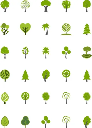 插画风AI矢量植物建筑景观效果图小清新PSD配景树PS后期免抠素材