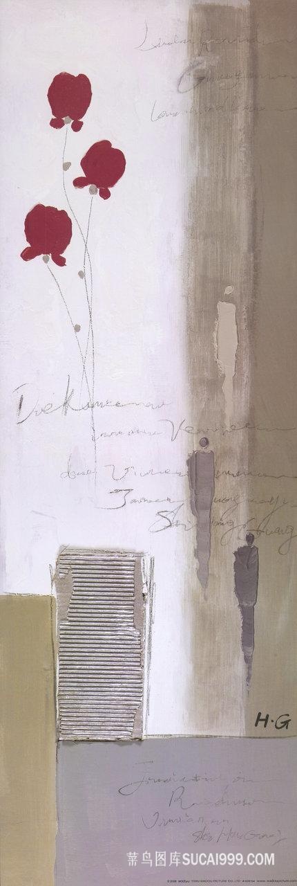 抽象红色花卉艺术挂画