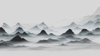 大气写意中国传统水墨画山水插画壁纸-翩翩