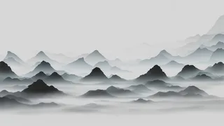 大气写意中国传统水墨画山水插画壁纸-翩翩