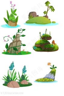 山水石头植物鲜花小草花草卡通插画 山水石头植物鲜花小草花草卡通插画