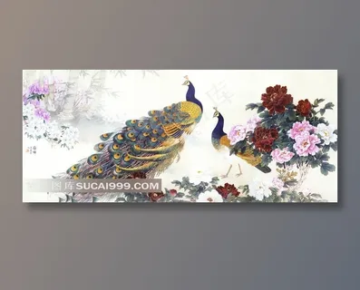 孔雀牡丹花国画图片 孔雀牡丹花国画图片