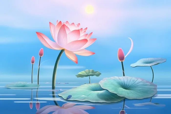 蓝色光影清新荷花背景